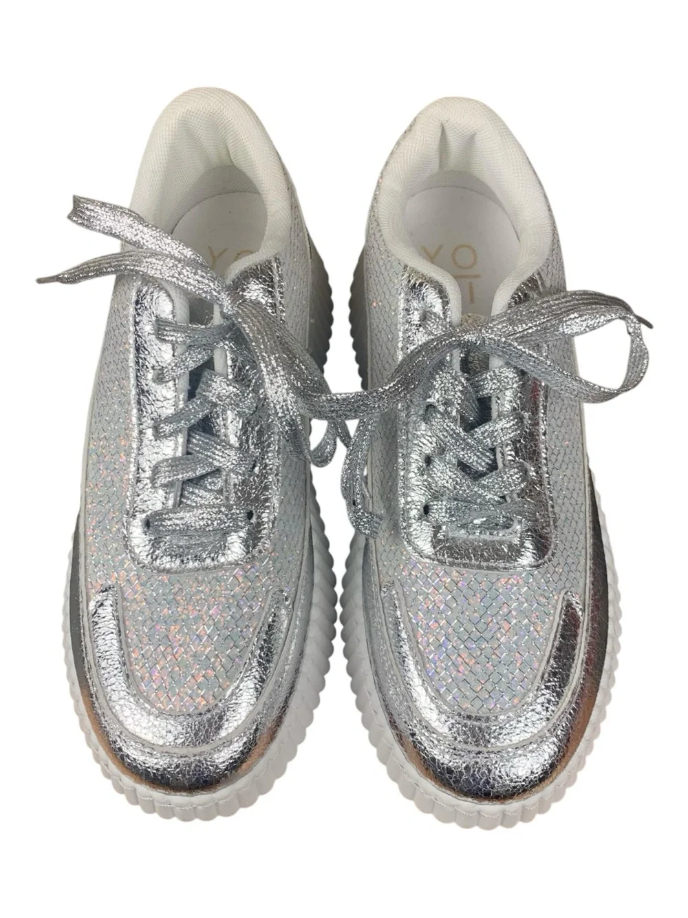 Women's Yoki Roxann Silver Iridescent Sneaker Lace Up Platform Urban  Size‎ 8